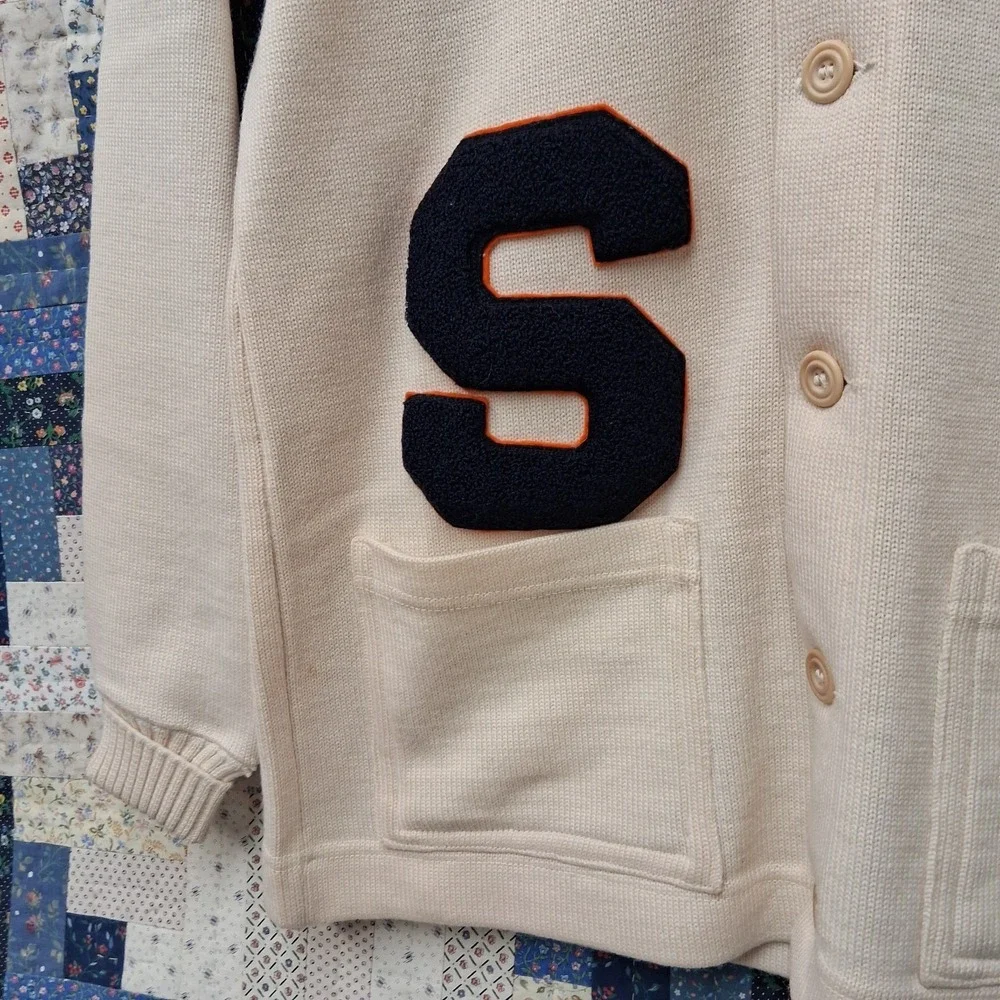 True Vintage Wilson Sports Letterman Varsity Cardigan Sweater Mens 42 Off White